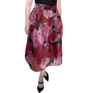 HER Destiny Floral Organza Full Midi Skirt High Waist A-Line Pink Black Sz M